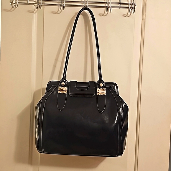 Worthington Designer Shoulderbag w/Double Handle, Navy Blue, Lined, Snap Closure - Picture 9 of 15